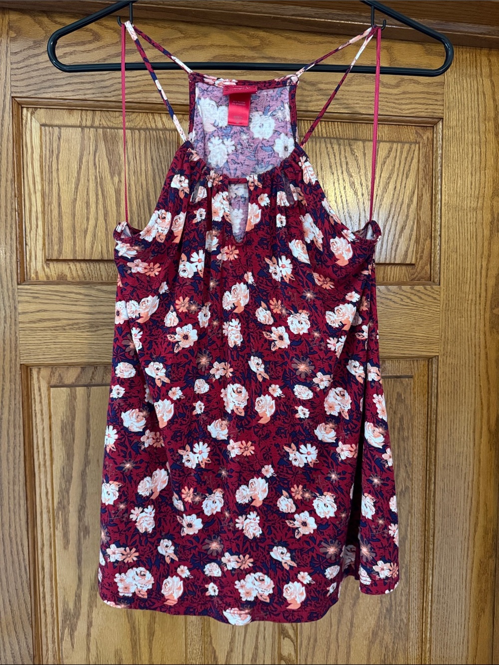 daytrip Floral Red Sleeveless Tie-Back Tank